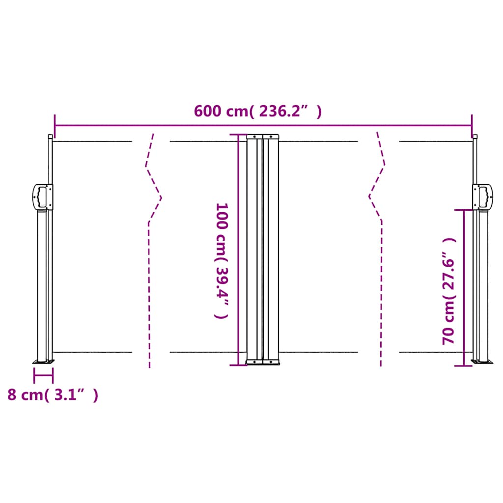 Uvlačiva bočna tenda 100 x 600 cm krem