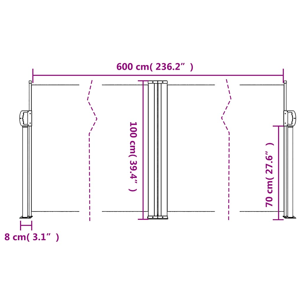 Uvlačiva bočna tenda 100 x 600 cm smeđesiva