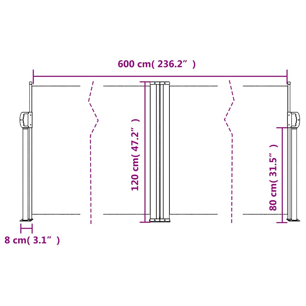 Uvlačiva bočna tenda 120 x 600 cm terakota