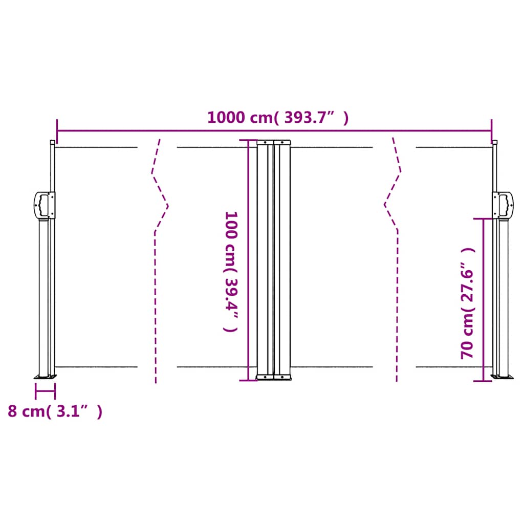 Uvlačiva bočna tenda 100 x 1000 cm crna