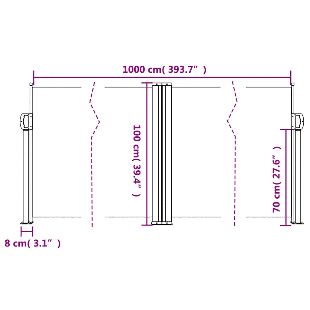 Uvlačiva bočna tenda 100 x 1000 cm smeđa
