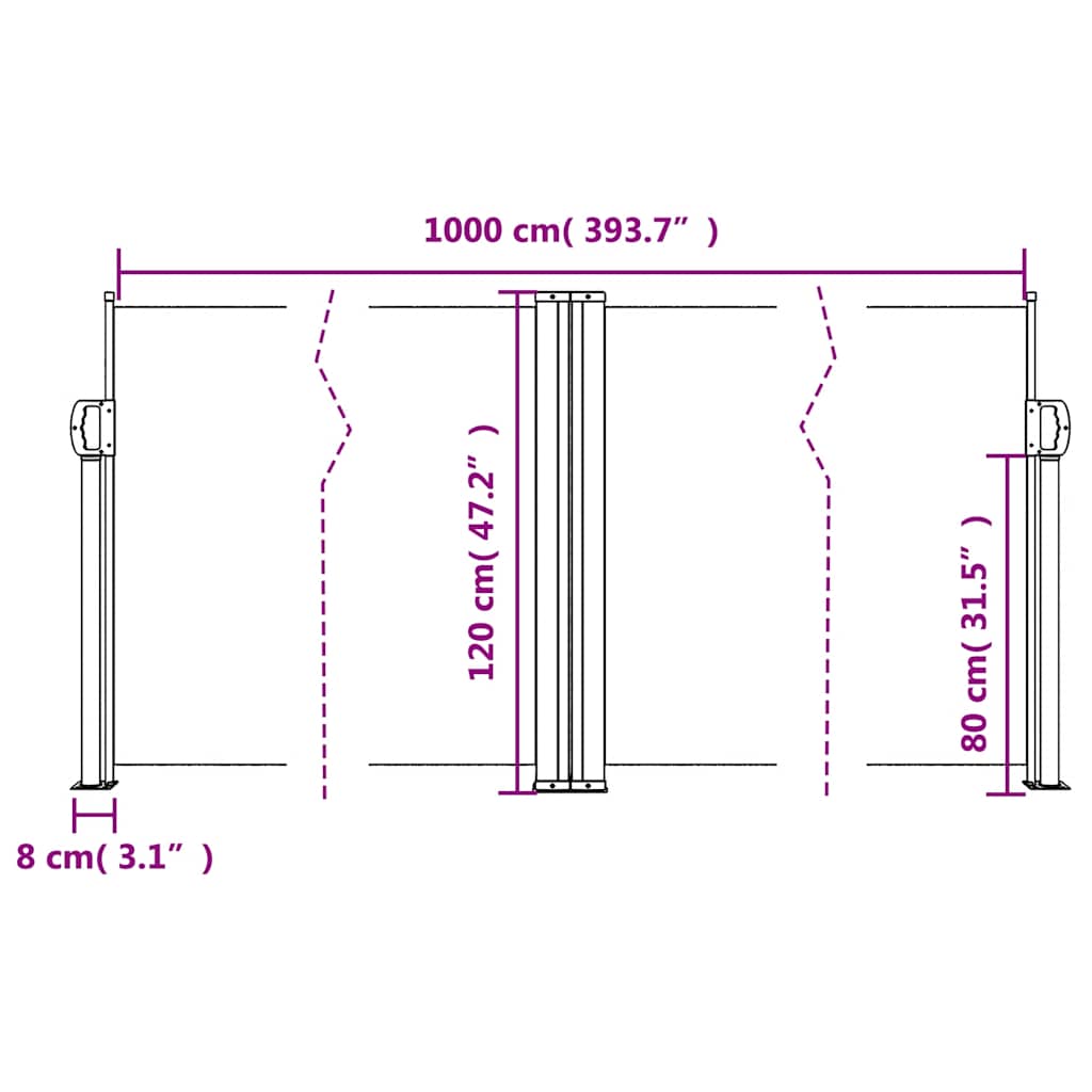 Uvlačiva bočna tenda 120 x 1000 cm crvena