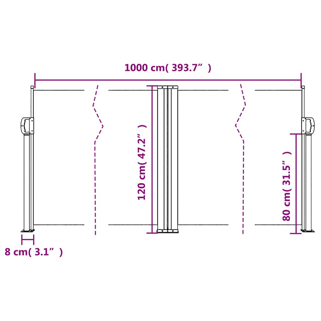 Uvlačiva bočna tenda 120 x 1000 cm smeđesiva