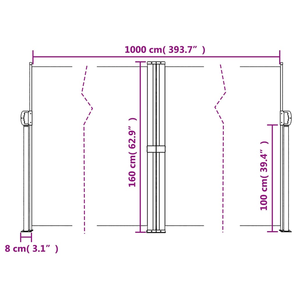 Uvlačiva bočna tenda 160 x 1000 cm krem