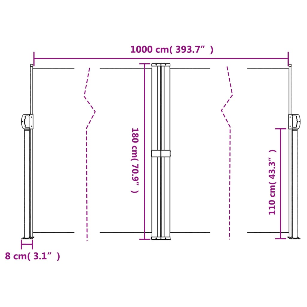 Bočna tenda na uvlačenje krem 180x1000 cm