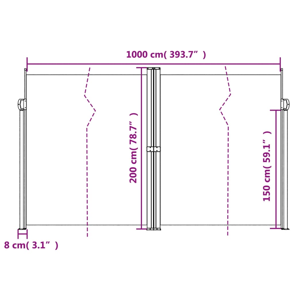 Bočna tenda na uvlačenje terakota 200x1000 cm