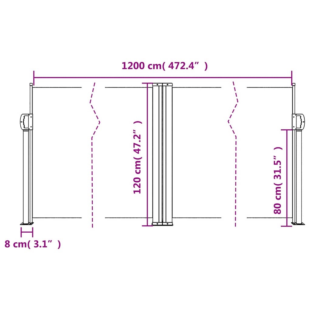 Bočna tenda na uvlačenje bijela 120x1200 cm