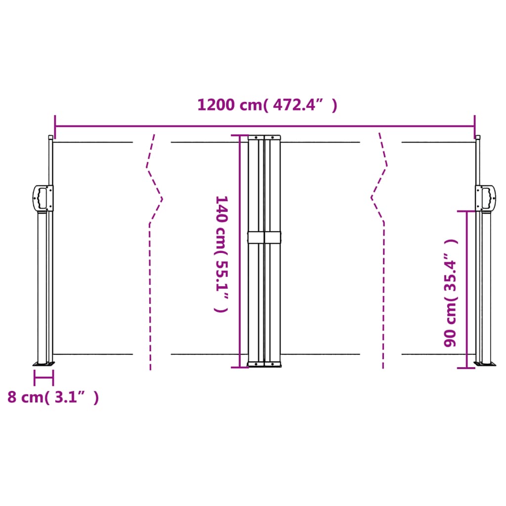 Bočna tenda na uvlačenje bijela 140x1200 cm