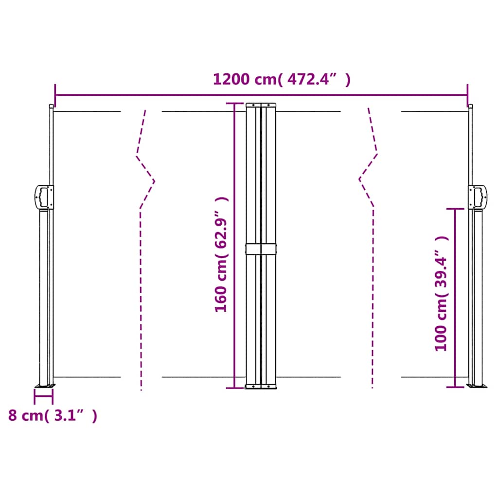 Bočna tenda na uvlačenje terakota 160 x 1200 cm
