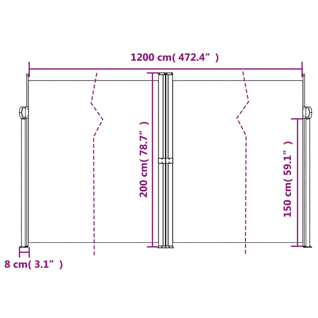 Bočna tenda na uvlačenje crvena 200x1200 cm
