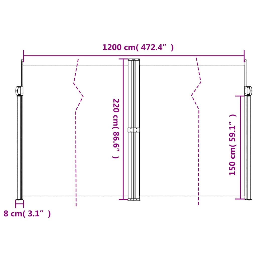 Bočna tenda na uvlačenje crna 220 x 1200 cm