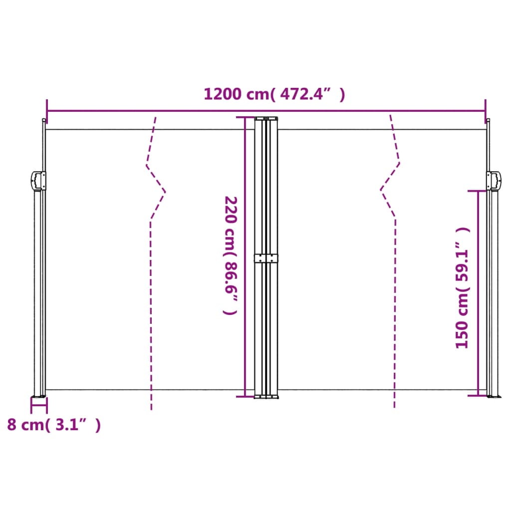 Bočna tenda na uvlačenje bijela 220x1200 cm