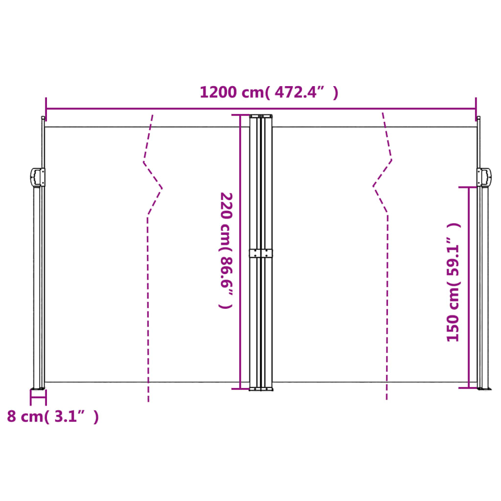 Uvlačiva bočna tenda 220x1200 cm terakota