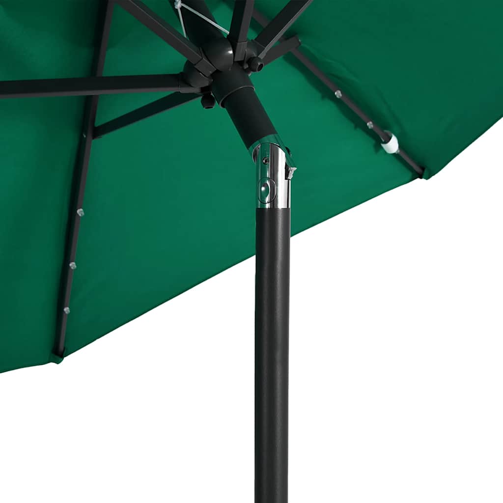 Vrtni suncobran s čeličnom šipkom LED zeleni 225 x 225 x 212 cm