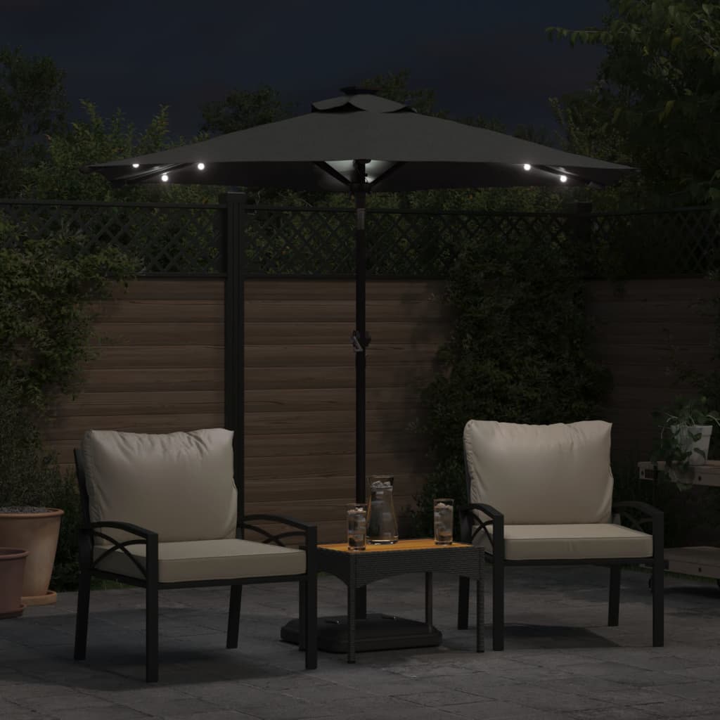 Vrtni suncobran s čeličnom šipkom LED antracit 225x225x212 cm
