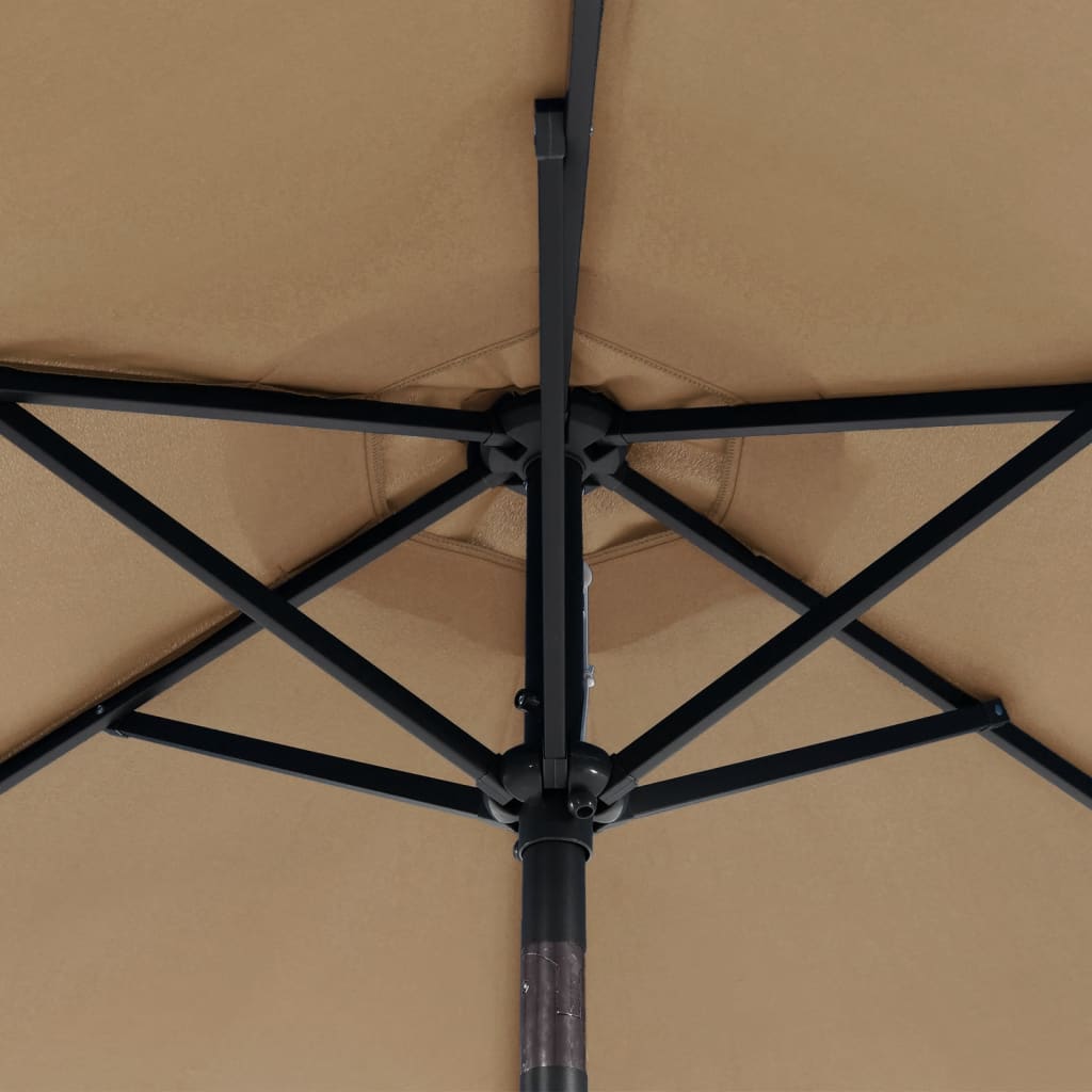 Vrtni suncobran s čeličnom šipkom LED smeđesivi 225x225x212 cm
