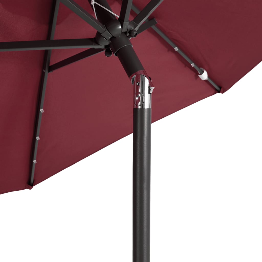 Vrtni suncobran s čeličnom šipkom LED bordo 225 x 225 x 212 cm