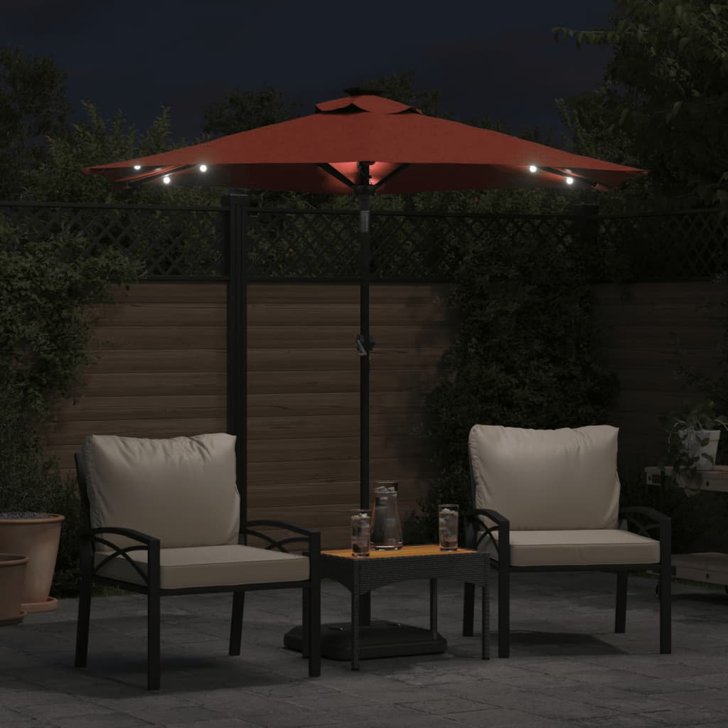 Vrtni suncobran s čeličnom šipkom LED terakota 225x225x212 cm