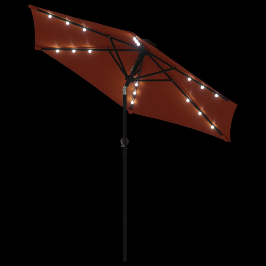 Vrtni suncobran s čeličnom šipkom LED terakota 225x225x212 cm