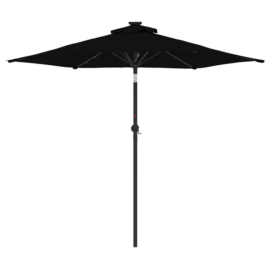 Vrtni suncobran s čeličnom šipkom LED crni 225 x 225 x 212 cm