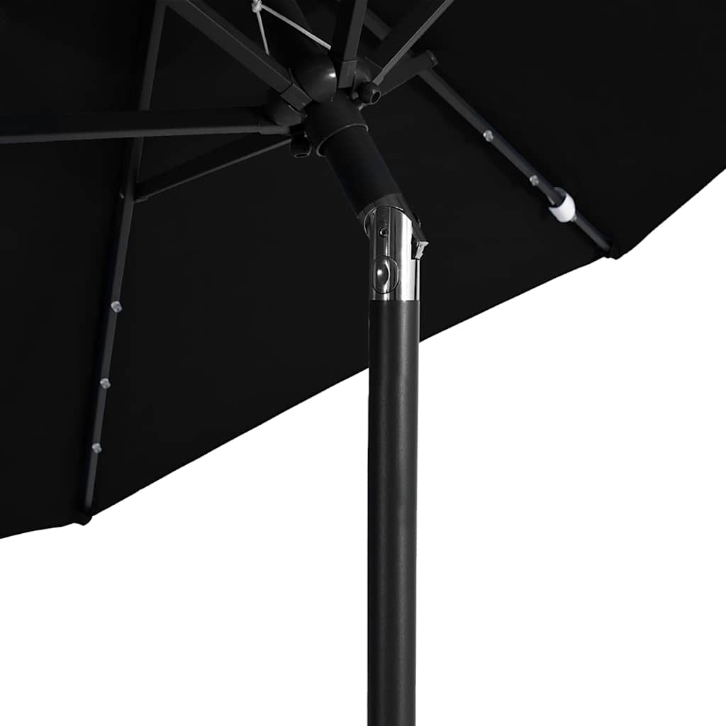 Vrtni suncobran s čeličnom šipkom LED crni 225 x 225 x 212 cm