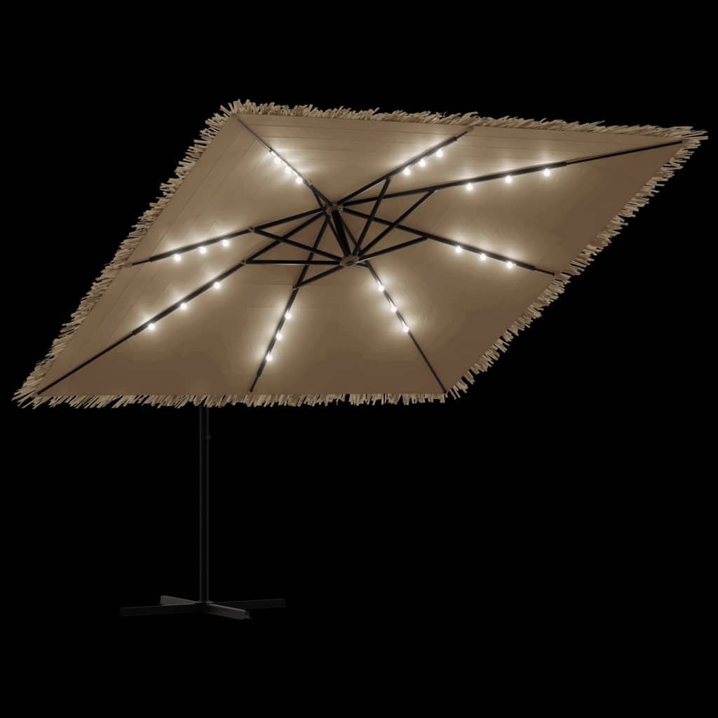 Vrtni suncobran LED s čeličnom šipkom smeđi 290x290x238 cm