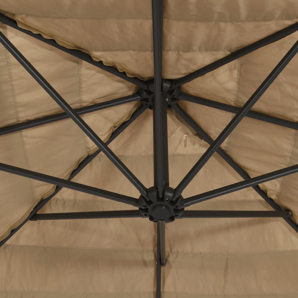 Vrtni suncobran LED s čeličnom šipkom smeđi 324x324x247 cm