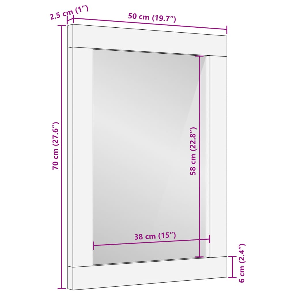 Kupaonsko ogledalo 50 x 70 cm masivno drvo bagrema i staklo