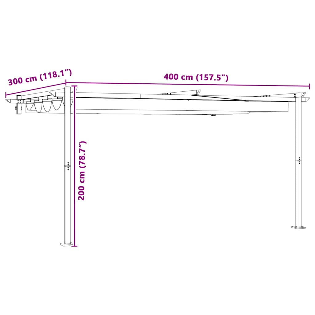 Gazebo Antracit 400 x 300 x 200 cm Poliester