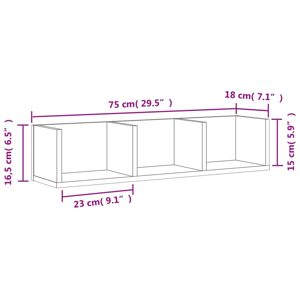Zidni ormarići siva sonome 75x18x16,5cm konstruirano drvo