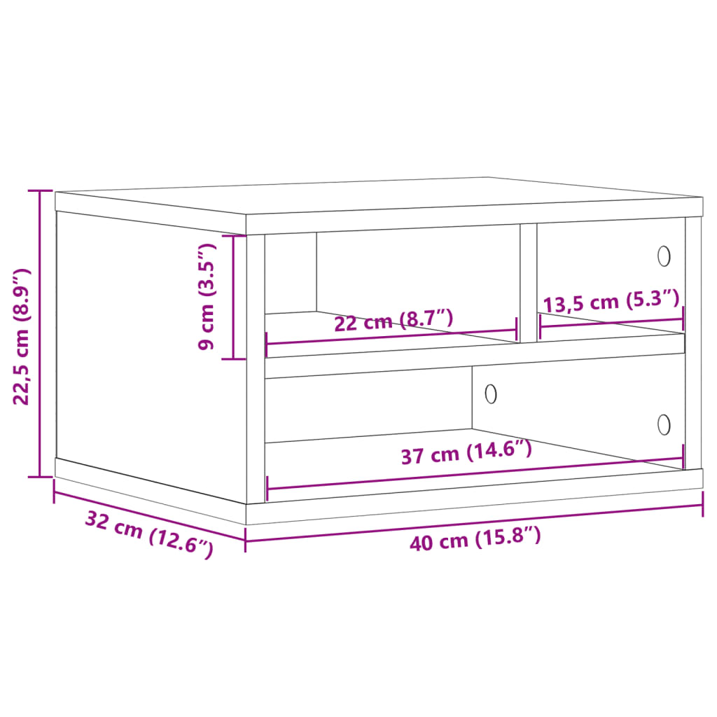 Stalak za pisač bijeli 40x32x22,5 cm od konstruiranog drva