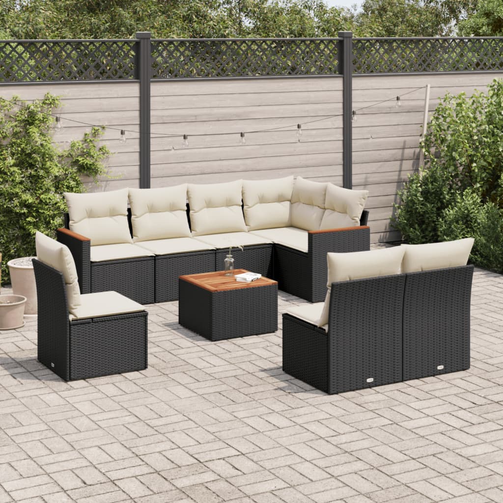 9-dijelni set vrtnih sofa s jastucima crni od poliratana