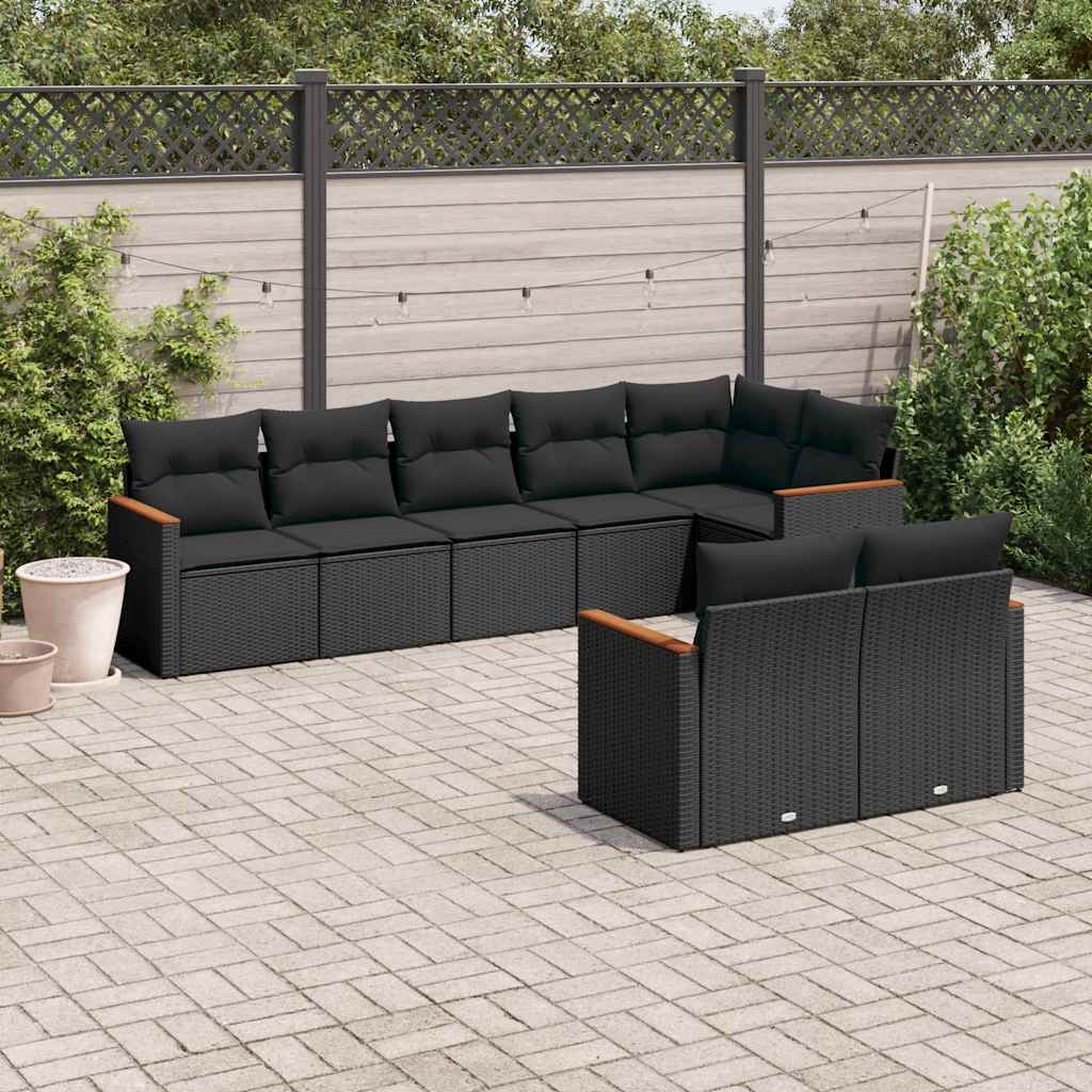 8-dijelni set vrtnih sofa od poliratana s jastucima crni