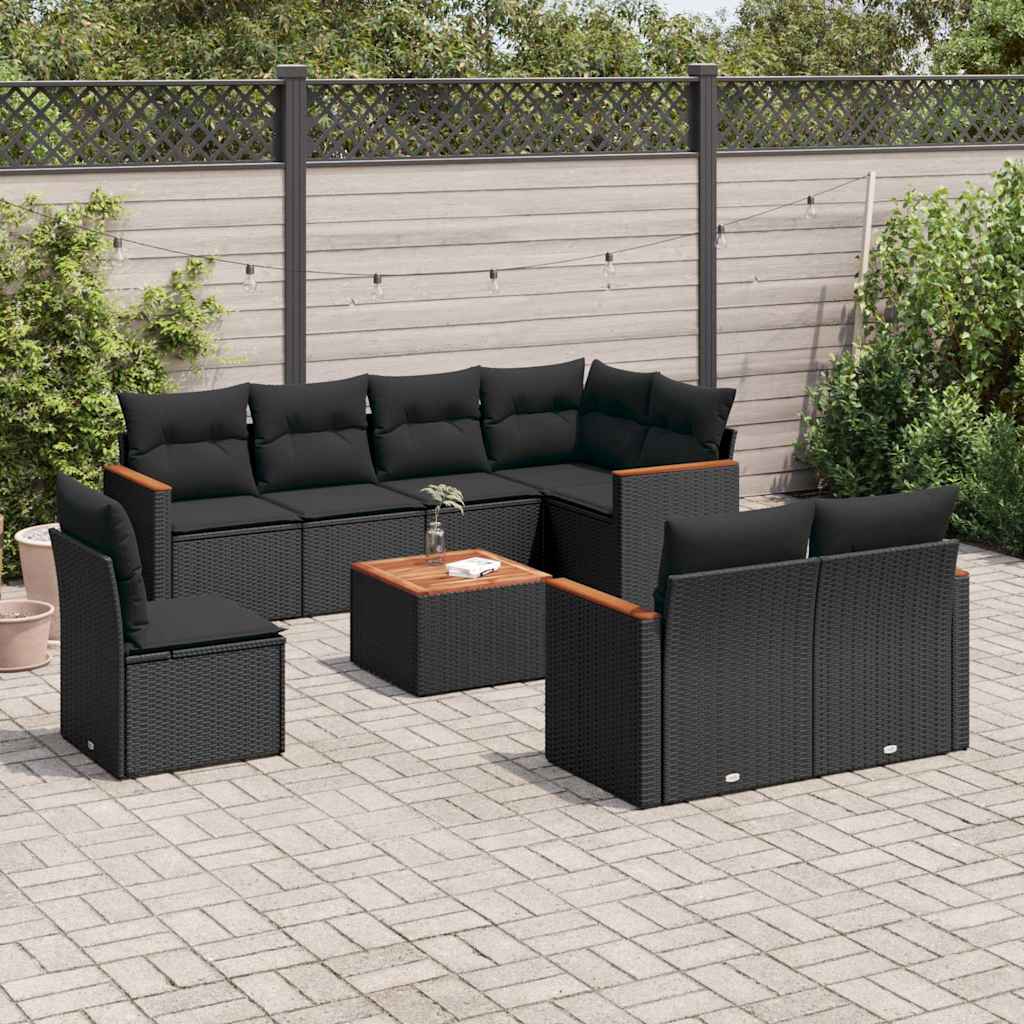9-dijelni set vrtnih sofa s jastucima crni od poliratana