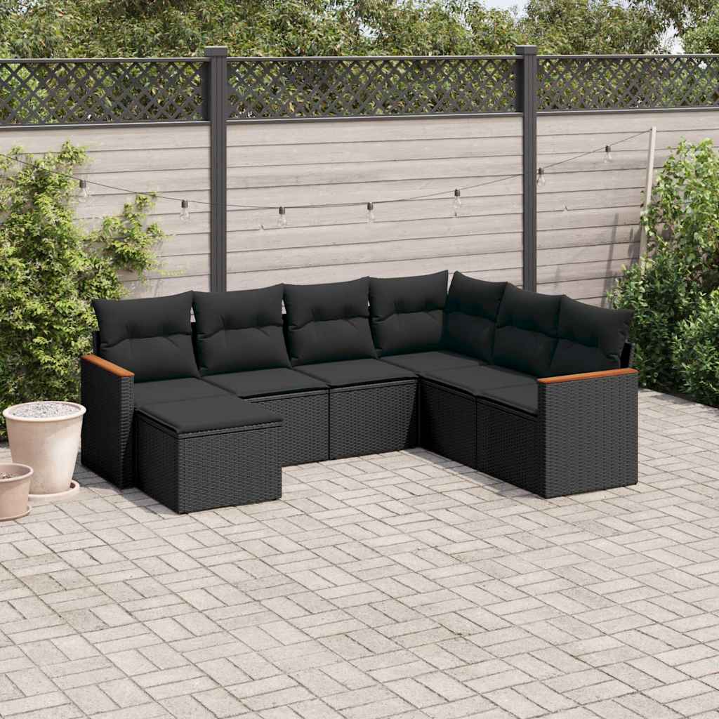 7-dijelni set vrtnih sofa od poliratana s jastucima crni