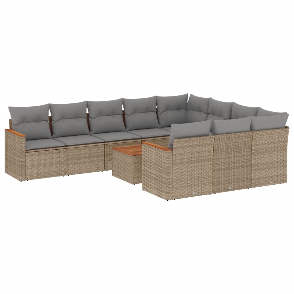 11-dijelni set vrtnih sofa s jastucima bež od poliratana