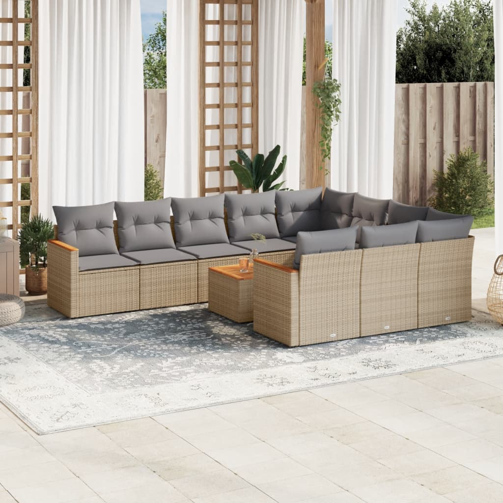 11-dijelni set vrtnih sofa s jastucima bež od poliratana