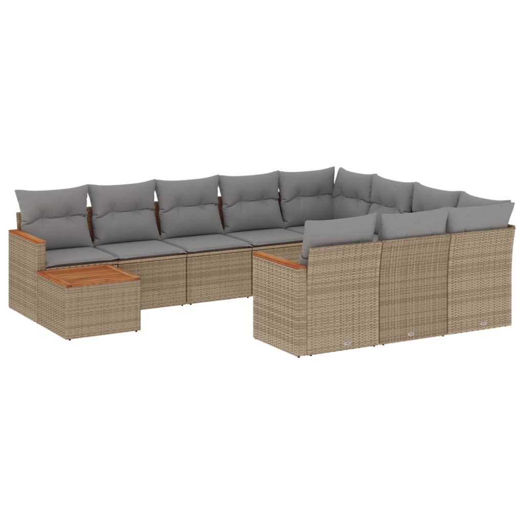 11-dijelni set vrtnih sofa s jastucima bež od poliratana