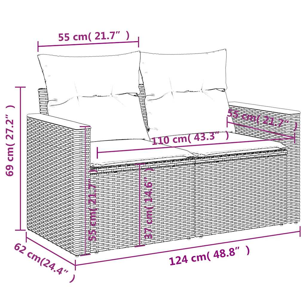 Vrtni set od 10 dijelova s jastucima, crni poliratan