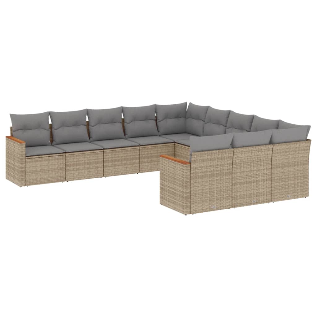11-dijelni set vrtnih sofa s jastucima bež od poliratana
