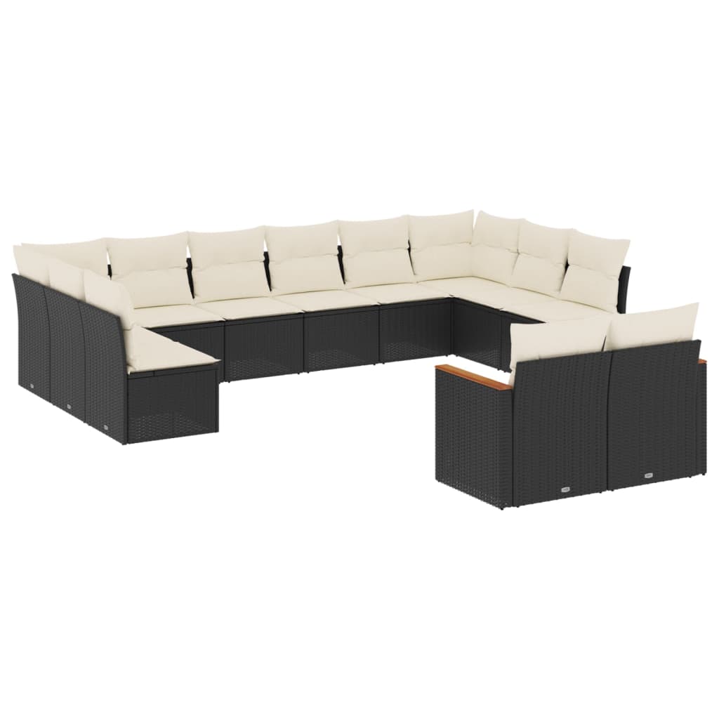 12-dijelni set vrtnih sofa od poliratana s jastucima crni