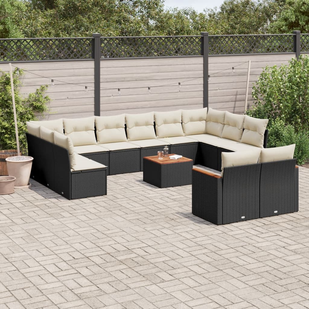 13-dijelni set vrtnih sofa s jastucima poliratan crni