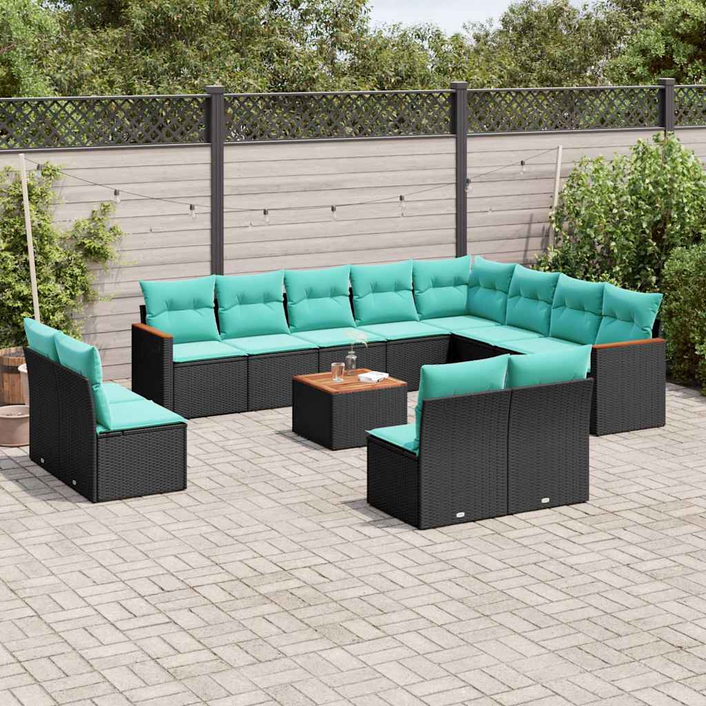 Vrtni set s jastucima, 13 dijelova, crni poliratan
