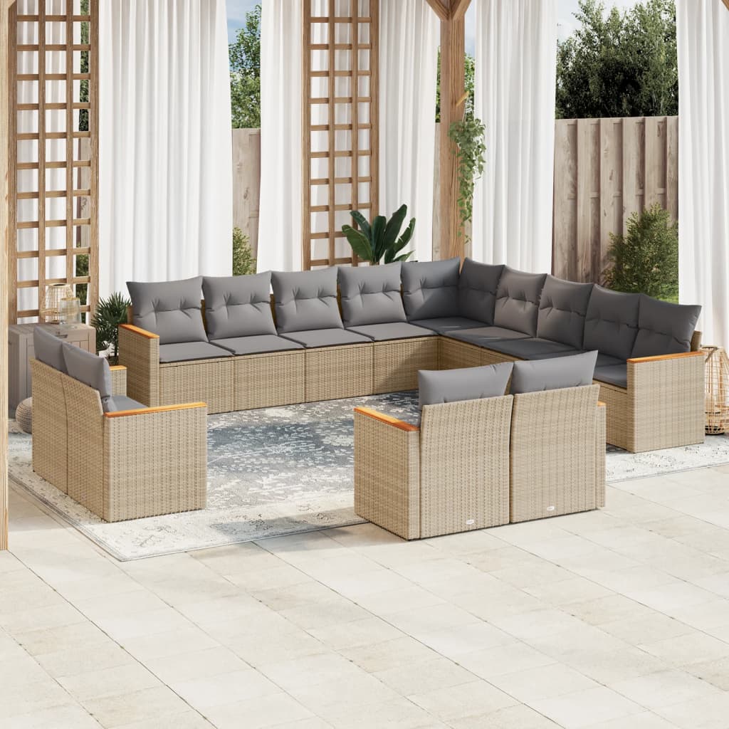 13-dijelni set vrtnih sofa s jastucima bež od poliratana