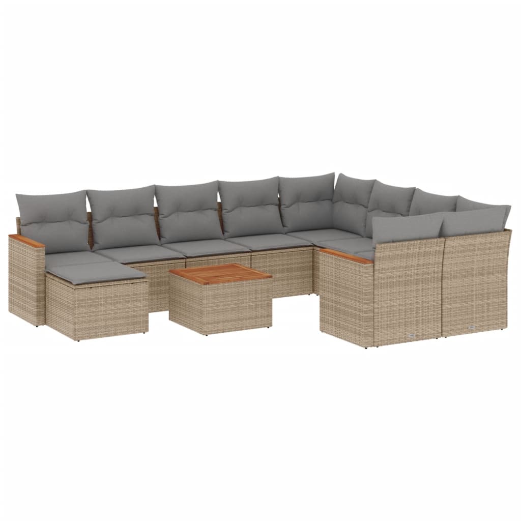 11-dijelni set vrtnih sofa s jastucima bež od poliratana