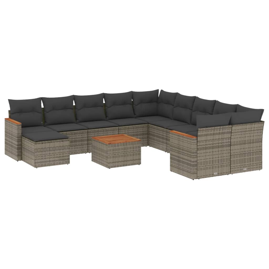 12-dijelni set vrtnih sofa od poliratana s jastucima sivi