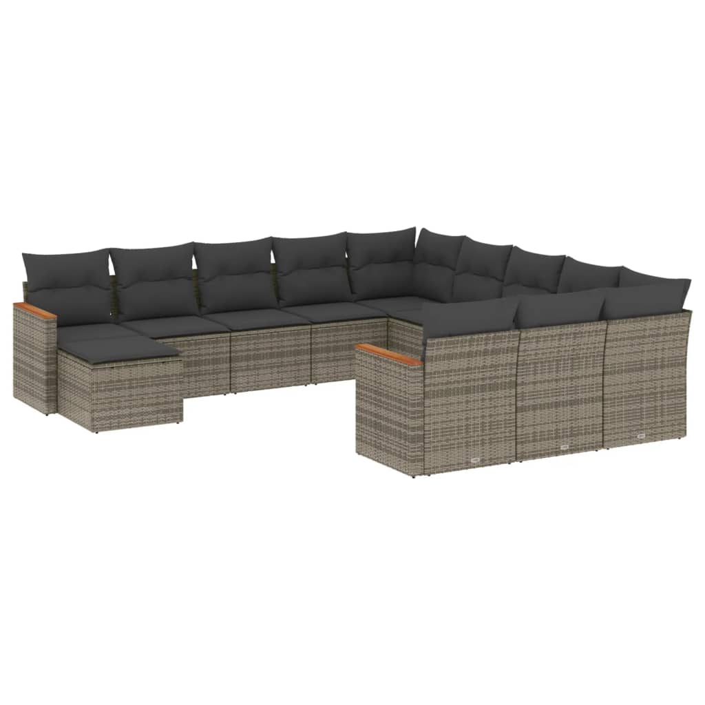 12-dijelni set vrtnih sofa od poliratana s jastucima sivi