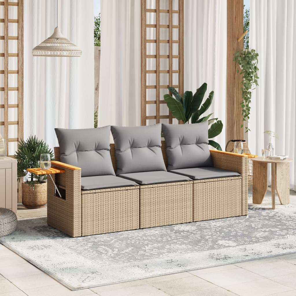 3-dijelni set vrtnih sofa od poliratana s jastucima bež
