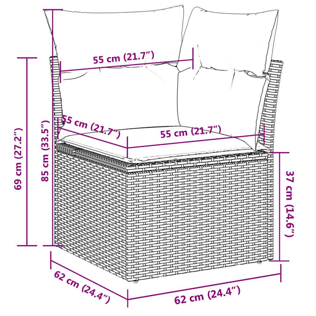 7-dijelni set vrtnih sofa od poliratana s jastucima sivi