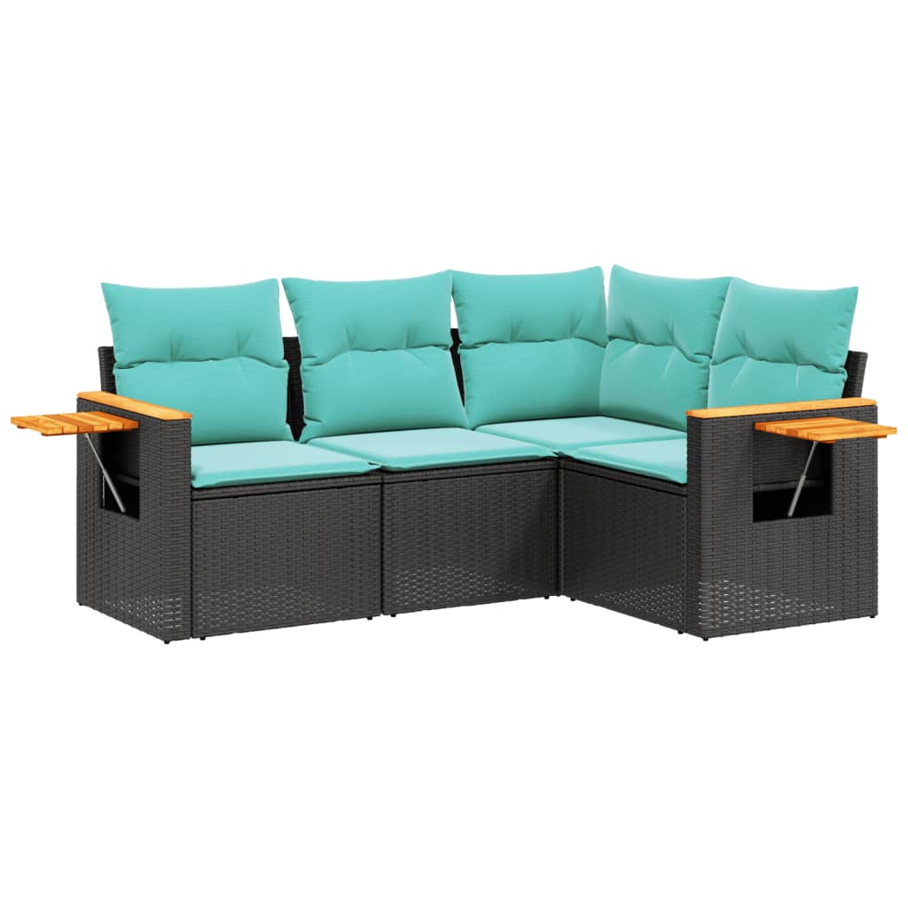 4-dijelni set vrtnih sofa od poliratana s jastucima crni